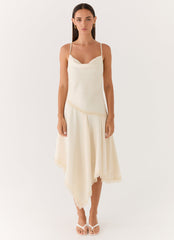 Cleosa Asymmetrical Midi Dress - Ivory