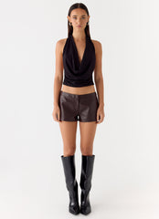 Coastline Faux Leather Mini Shorts - Chocolate