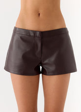 Coastline Faux Leather Mini Shorts - Chocolate