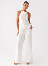 Delong Low Rise Linen Pants - White