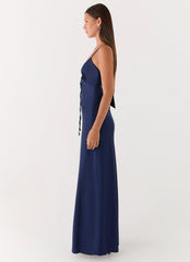 Flora Satin Maxi Dress - Navy