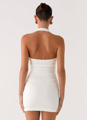 Gloves Up Halter Mini Dress - White