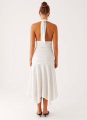 Grettana Halter Neck Midi Dress - White Polka Dot