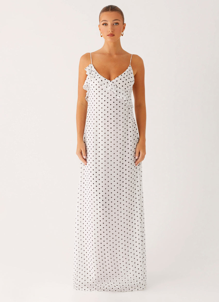 Harri Maxi Dress - White Polka Dot