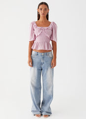 Hidden Gem Shirring Top - Purple