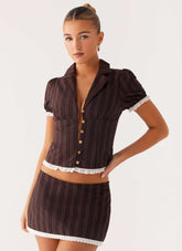 Janette Low Rise Micro Mini Skort - Toffee Stripe