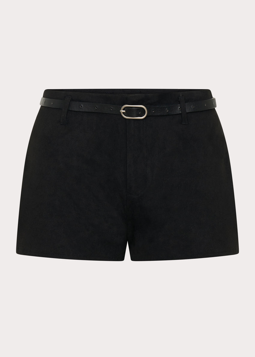 Katie Faux Suede Mini Shorts - Black