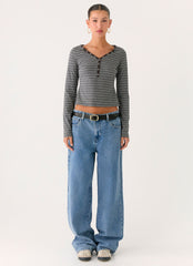 Kaytra Long Sleeve Top - Grey Marle Stripe