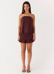Lucie Mae Linen Mini Skirt - Chocolate Drizzle