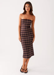 Niko Strapless Midi Dress - Brown Black Check