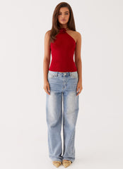 Delphi Rose Knit Top - Rouge Red
