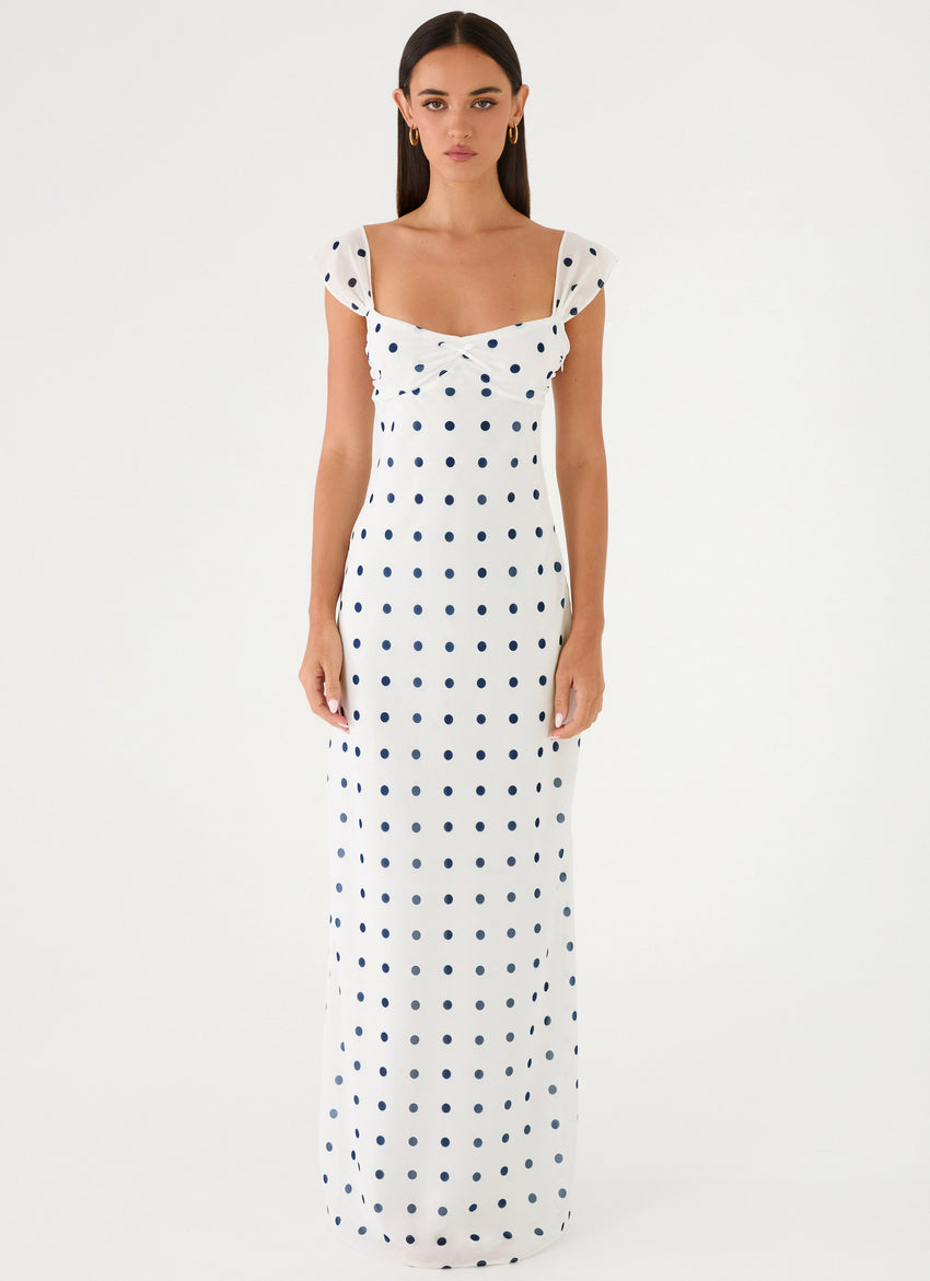 Roma Notte Maxi Dress - Porcelain Blue Polka Dot