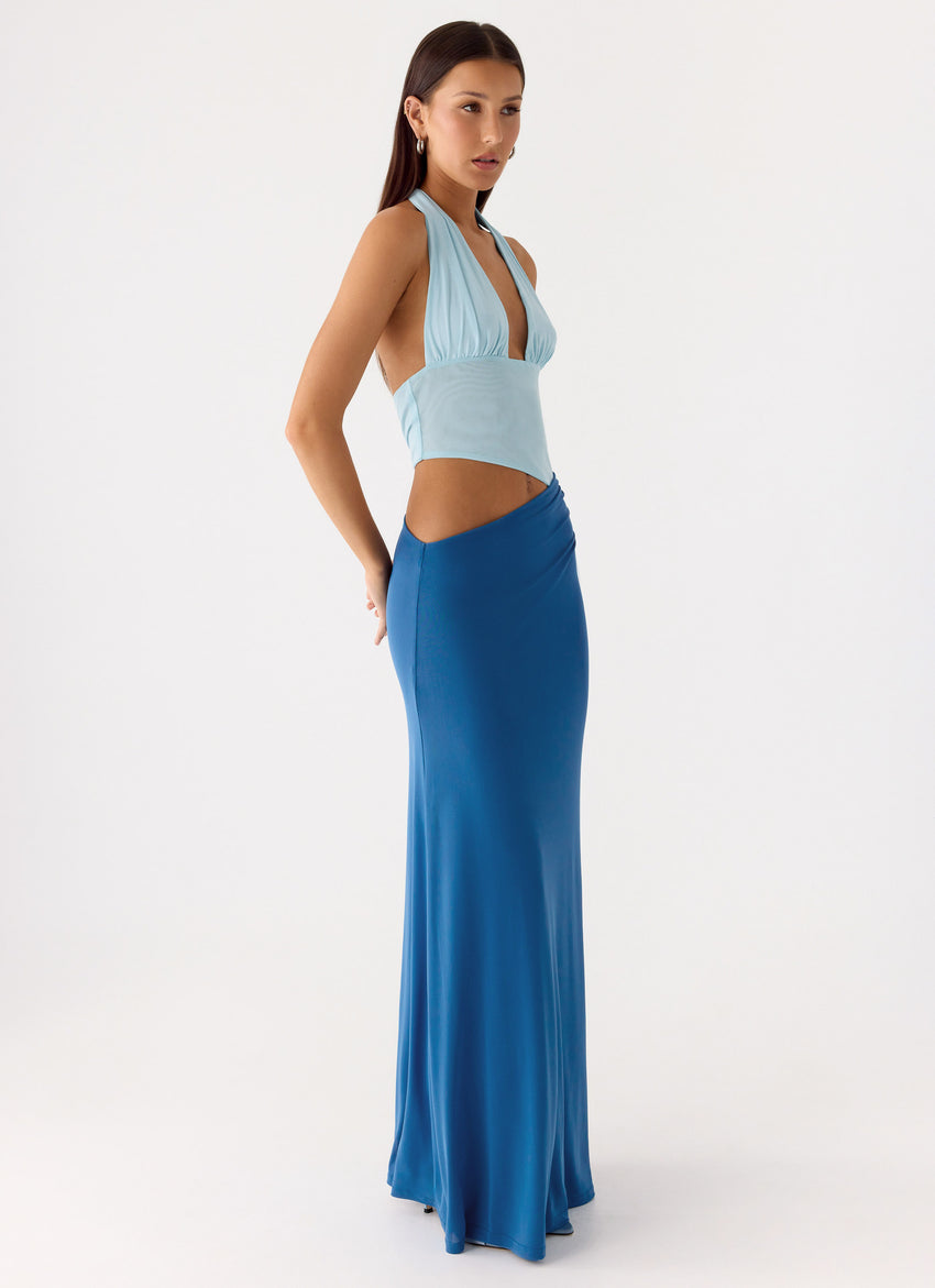 Saresther Halter Neck Maxi Dress - Blue