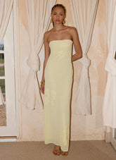 Sassafras Beaded Flower Strapless Maxi Dress - Yellow