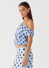 Stick Around Top - Blue Mocha Dot