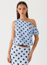 Stick Around Top - Blue Mocha Dot