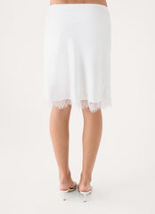 Argelia Lace Trim Satin Midi Skirt - White