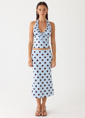 Ask You Twice Top - Blue Mocha Dot