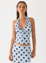 Ask You Twice Top - Blue Mocha Dot