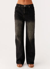 Back Again Straight Leg Denim Jeans - Acid Charcoal