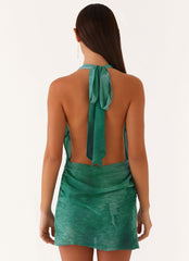 Eleanora Plunge Mini Dress - Green Tie Dye