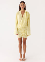 Farretti Shirt Mini Dress - Pale Yellow