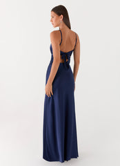 Flora Satin Maxi Dress - Navy
