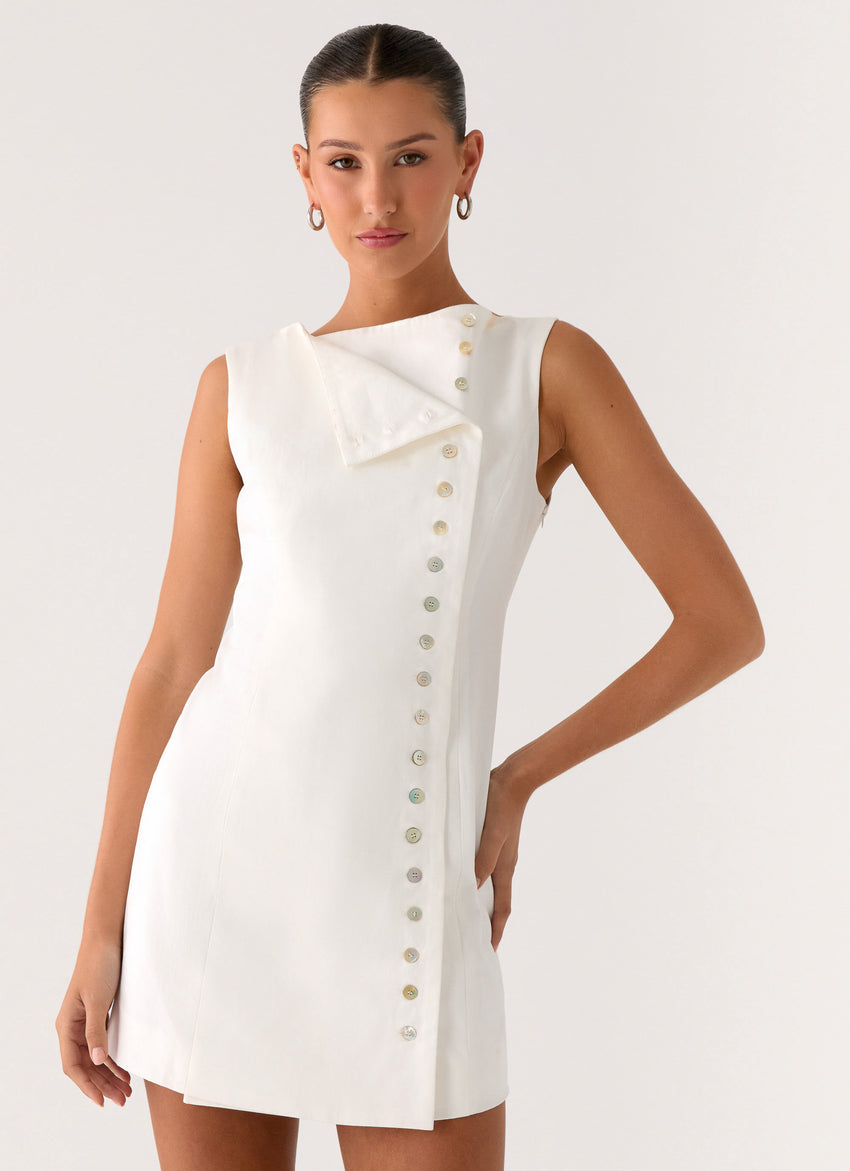 Golden Touch Cotton Mini Dress - White