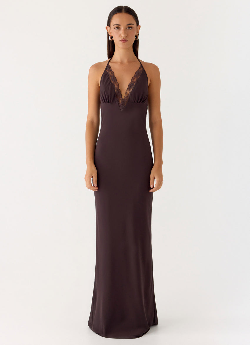 Indya Halter Maxi Dress - Chocolate