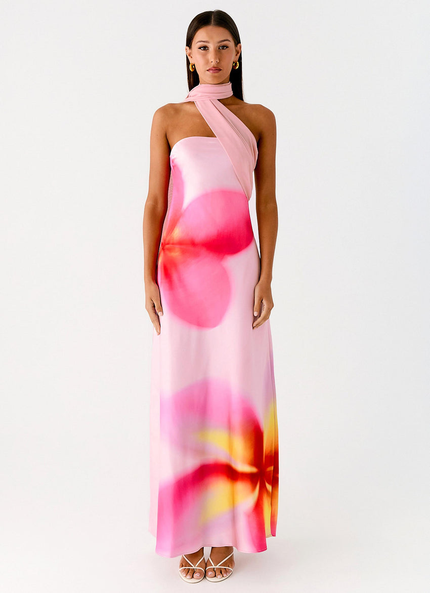 Isa Scarf Satin Maxi Dress - Frangipani Pink