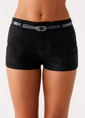 Katie Faux Suede Mini Shorts - Black