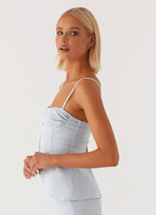 Keep Moving Gathered Bust Top - Blue