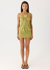 Marimae Halter Mini Dress - Green Olive