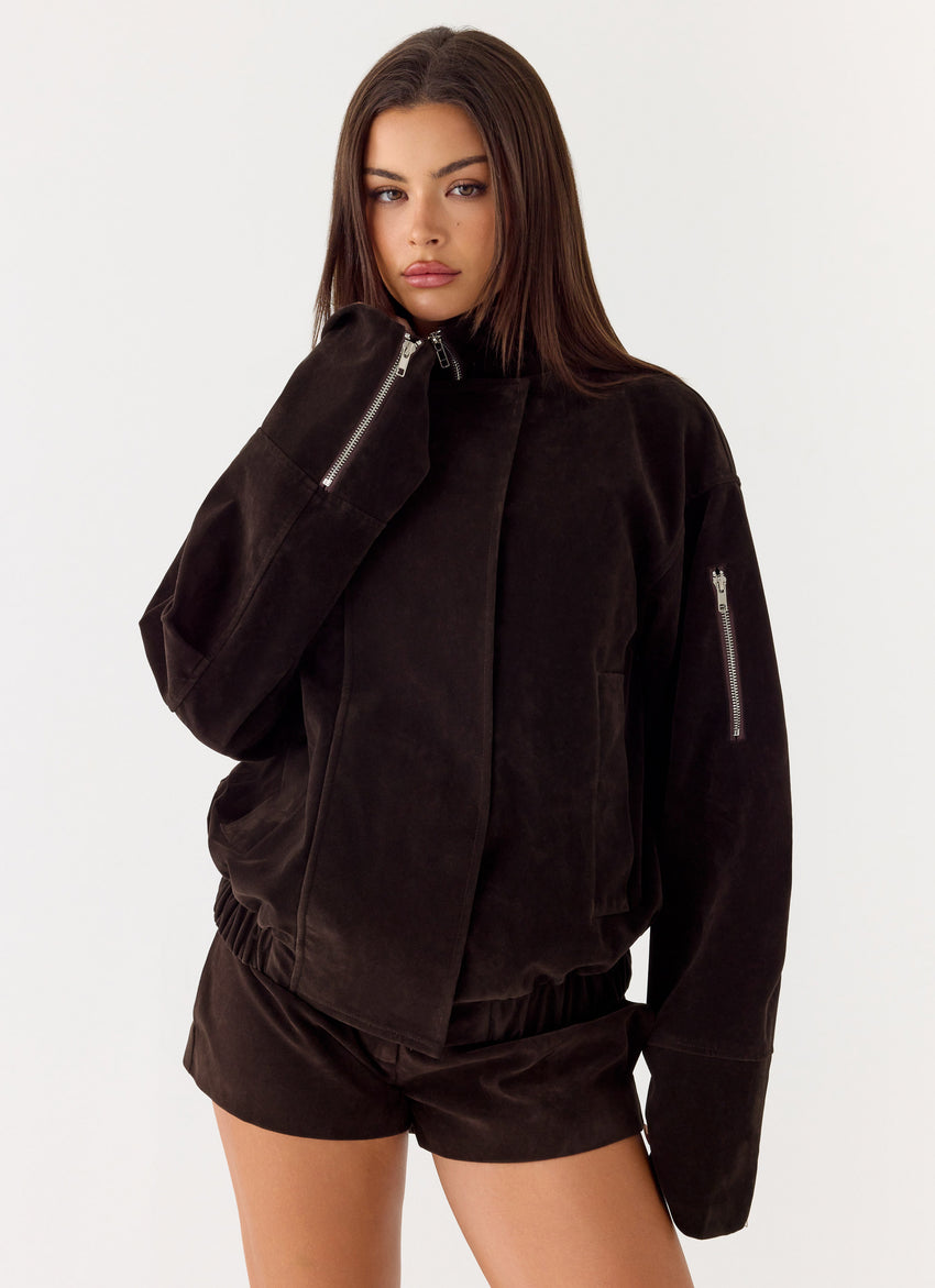 Marlow Faux Suede Jacket - Chocolate