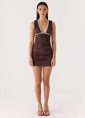 Options Mini Dress - Chocolate Blue Dot