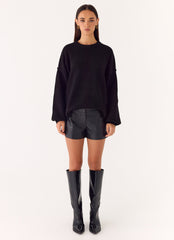 Oslo Faux Leather Mini Shorts - Black