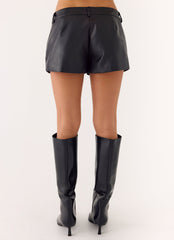 Oslo Faux Leather Mini Shorts - Black