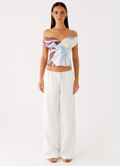 Ozella Off Shoulder Top - Bloom Wave Print
