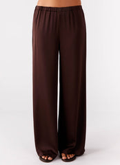 Palm Cove Satin Pants - Chocolate