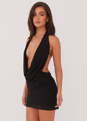 Elysia Chiffon Mini Dress - Black