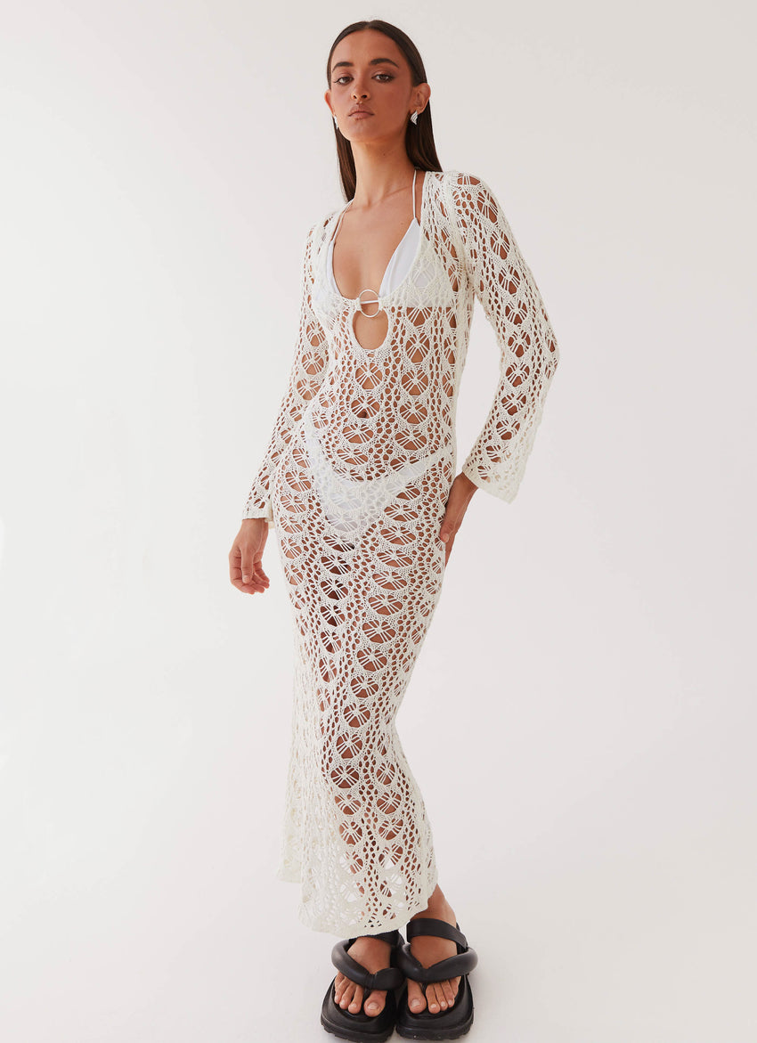 Beach to Bar Crochet Maxi Dress - Cream