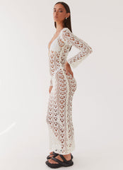 Beach to Bar Crochet Maxi Dress - Cream