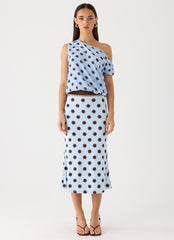 Stick Around Top - Blue Mocha Dot