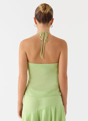 Teneika Beaded Flower Top - Lime